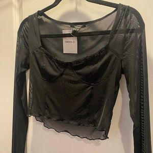 BRAND NEW Black sheer mesh top, Corset pattern.